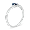 Thumbnail Image 3 of Oval Lab-Created Blue Sapphire and 1/10 CT. T.W. Diamond Chevron Ring in 10K White Gold