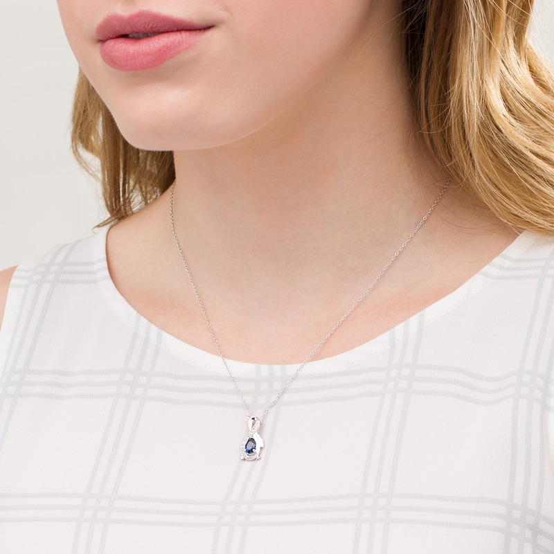 Pear-Shaped Lab-Created Blue Sapphire and Diamond Accent Infinity Penguin Pendant in Sterling Silver