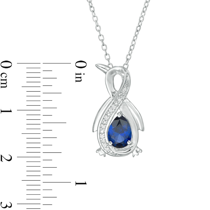 Main Image 3 of Pear-Shaped Lab-Created Blue Sapphire and Diamond Accent Infinity Penguin Pendant in Sterling Silver