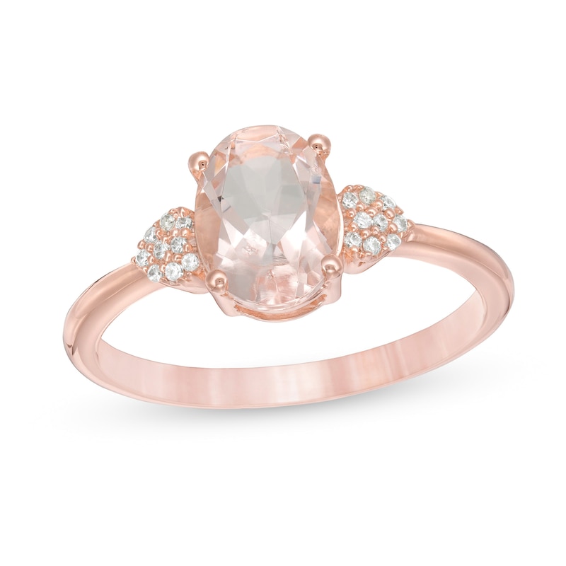 Oval Morganite and 1/20 CT. T.W. Composite Diamond Heart-Sides Ring in 10K Rose Gold