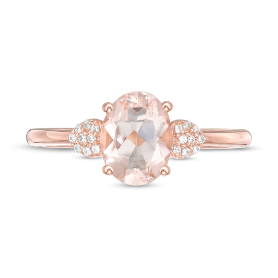 Oval Morganite and 1/20 CT. T.w. Composite Diamond Heart-Sides Ring in 10K Rose Gold