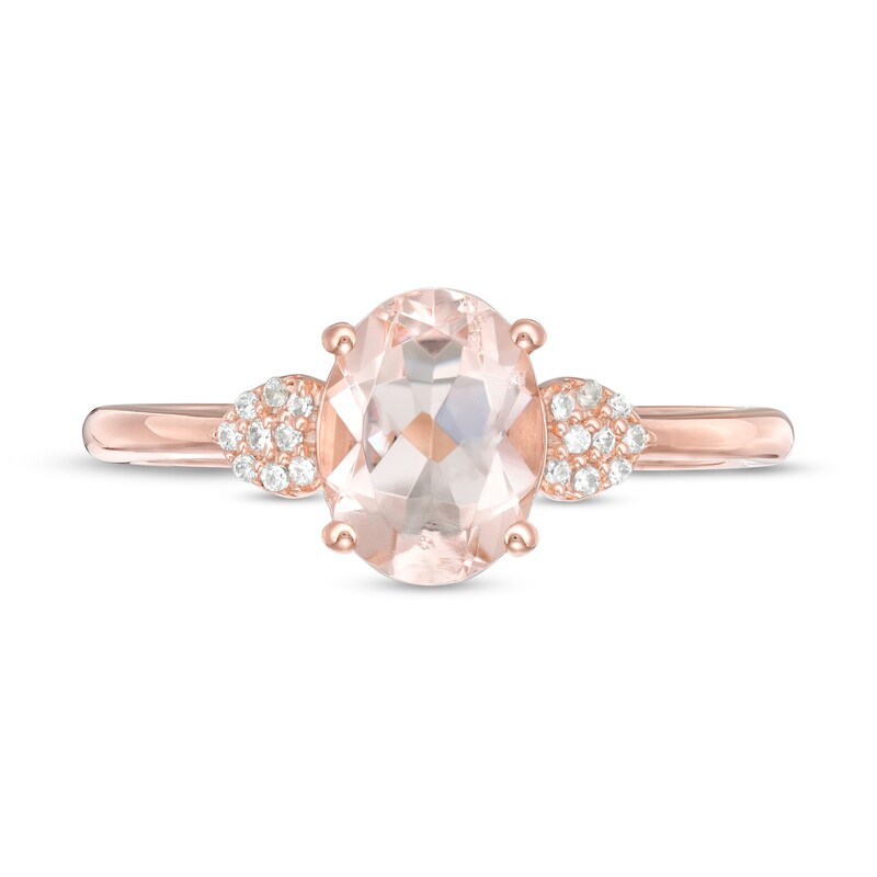 Main Image 4 of Oval Morganite and 1/20 CT. T.W. Composite Diamond Heart-Sides Ring in 10K Rose Gold