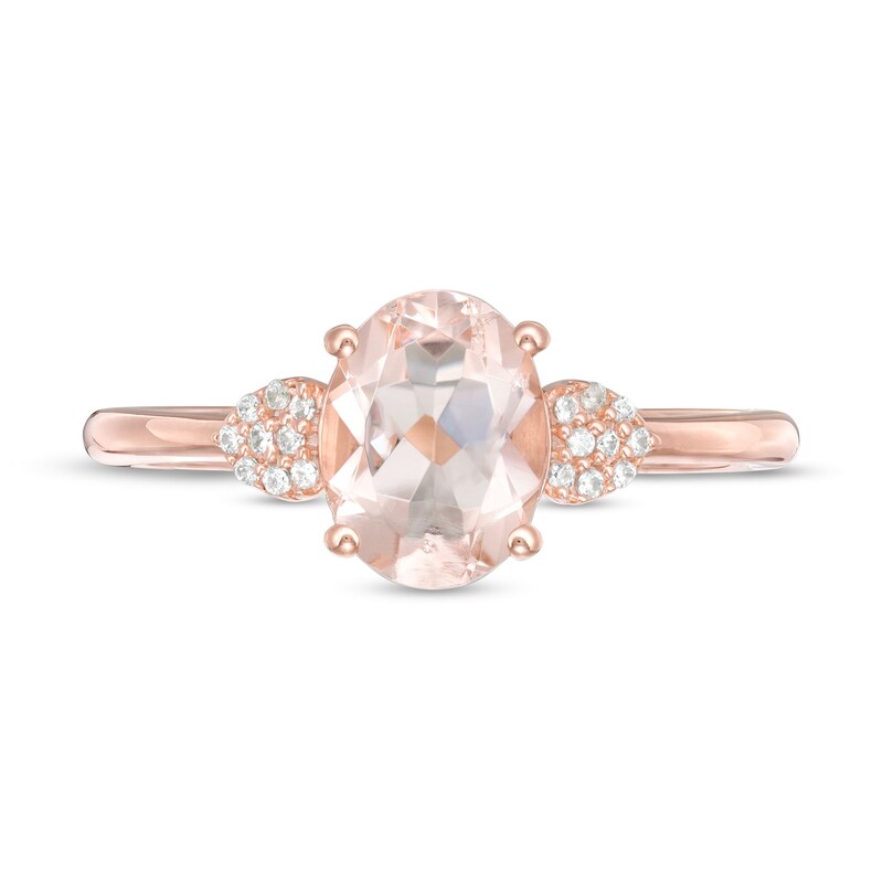 Oval Morganite and 1/20 CT. T.W. Composite Diamond Heart-Sides Ring in 10K Rose Gold