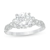 Thumbnail Image 1 of 8.0mm Lab-Created White Sapphire and 1/10 CT. T.W. Diamond Tri-Sides Vintage-Style Ring in 10K White Gold