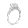 Thumbnail Image 2 of 8.0mm Lab-Created White Sapphire and 1/10 CT. T.W. Diamond Tri-Sides Vintage-Style Ring in 10K White Gold