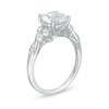 Thumbnail Image 3 of 8.0mm Lab-Created White Sapphire and 1/10 CT. T.W. Diamond Tri-Sides Vintage-Style Ring in 10K White Gold