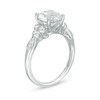 Thumbnail Image 2 of 8.0mm Lab-Created White Sapphire and 1/10 CT. T.W. Diamond Tri-Sides Vintage-Style Ring in 10K White Gold