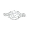 Thumbnail Image 4 of 8.0mm Lab-Created White Sapphire and 1/10 CT. T.W. Diamond Tri-Sides Vintage-Style Ring in 10K White Gold