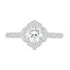 Thumbnail Image 4 of 6.0mm Lab-Created White Sapphire and 1/8 CT. T.W. Diamond Frame Flower Ring in 10K White Gold