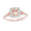 Thumbnail Image 1 of 6.0mm Cushion-Cut Morganite and 1/6 CT. T.W. Diamond Frame Split Shank Ring in 10K Rose Gold