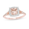 Thumbnail Image 0 of 6.0mm Cushion-Cut Morganite and 1/6 CT. T.W. Diamond Frame Split Shank Ring in 10K Rose Gold