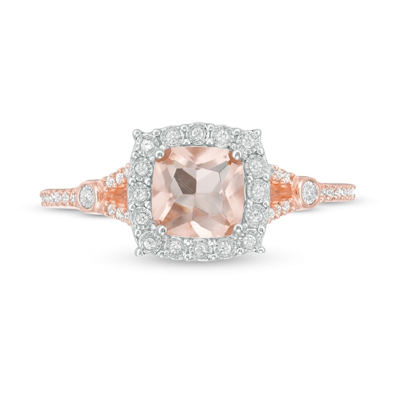 6.0mm Cushion-Cut Morganite and 1/6 CT. T.w. Diamond Frame Split Shank Ring in 10K Rose Gold