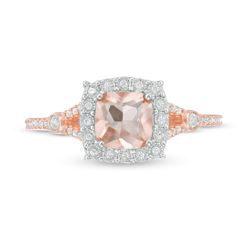 6.0mm Cushion-Cut Morganite and 1/6 CT. T.W. Diamond Frame Split Shank Ring in 10K Rose Gold