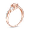 Thumbnail Image 3 of 6.0mm Morganite, Lab-Created White Sapphire and Diamond Accent Three Stone Slant Crossover Bypass Ring in 10K Rose Gold