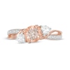 Thumbnail Image 3 of 6.0mm Morganite, Lab-Created White Sapphire and Diamond Accent Three Stone Slant Crossover Bypass Ring in 10K Rose Gold