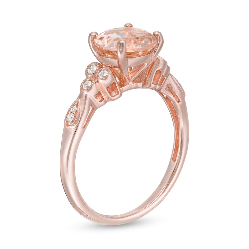 Main Image 3 of 8.0mm Morganite and 1/10 CT. T.W. Diamond Tri-Sides Vintage-Style Ring in 10K Rose Gold