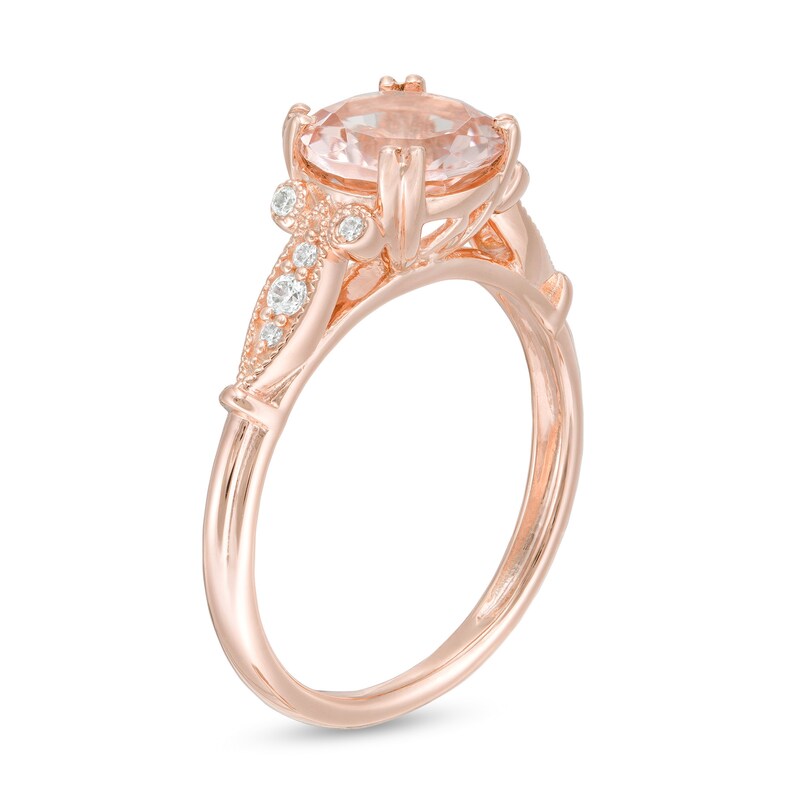 Main Image 3 of 8.0mm Morganite and 1/10 CT. T.W. Diamond Vintage-Style Ring in 10K Rose Gold