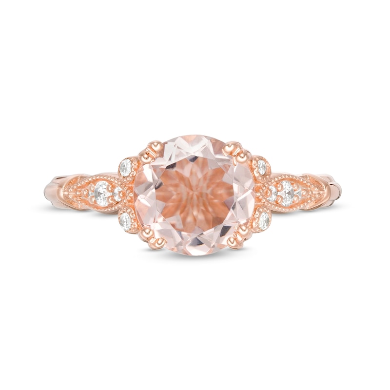 Main Image 4 of 8.0mm Morganite and 1/10 CT. T.W. Diamond Vintage-Style Ring in 10K Rose Gold