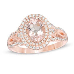 Oval Morganite and 1/2 CT. T.W. Diamond Double Frame Split Shank Ring in 10K Rose Gold