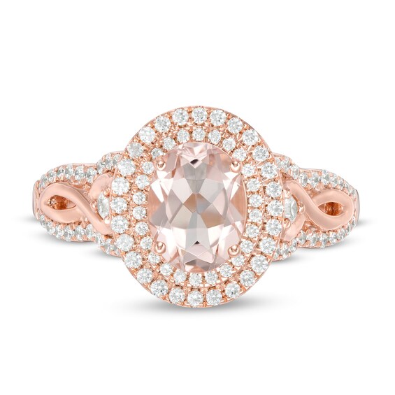 Oval Morganite and 1/2 CT. T.w. Diamond Double Frame Split Shank Ring in 10K Rose Gold