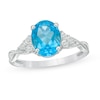 Thumbnail Image 0 of Oval Blue Topaz and Diamond Accent Tri-Sides Twist Shank Ring in Sterling Silver