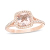 Thumbnail Image 1 of 7.0mm Cushion-Cut Morganite and 1/4 CT. T.W. Diamond Frame Split Shank Ring in 10K Rose Gold