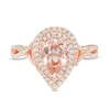 Thumbnail Image 4 of Pear-Shaped Morganite and 1/2 CT. T.W. Diamond Cascade Frame Crossover Shank Ring in 10K Rose Gold