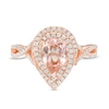 Thumbnail Image 3 of Pear-Shaped Morganite and 1/2 CT. T.W. Diamond Cascade Frame Crossover Shank Ring in 10K Rose Gold