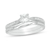 Thumbnail Image 1 of 4.5mm Lab-Created White Sapphire and 1/8 CT. T.W. Diamond Waves Bridal Set in 10K White Gold