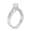 Thumbnail Image 3 of 4.5mm Lab-Created White Sapphire and 1/8 CT. T.W. Diamond Waves Bridal Set in 10K White Gold