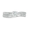 Thumbnail Image 4 of 4.5mm Lab-Created White Sapphire and 1/8 CT. T.W. Diamond Waves Bridal Set in 10K White Gold