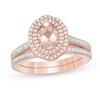 Thumbnail Image 1 of Oval Morganite and 1/4 CT. T.W. diamond Double Frame Floral Bridal Set in 10K Rose Gold