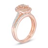 Thumbnail Image 2 of Oval Morganite and 1/4 CT. T.W. diamond Double Frame Floral Bridal Set in 10K Rose Gold