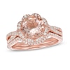 Thumbnail Image 0 of 8.0mm Morganite and 3/8 CT. T.W. Diamond Frame Twist Shank Floral Bridal Set in 10K Rose Gold