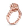 Thumbnail Image 3 of 8.0mm Morganite and 3/8 CT. T.W. Diamond Frame Twist Shank Floral Bridal Set in 10K Rose Gold