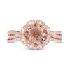 Thumbnail Image 3 of 8.0mm Morganite and 3/8 CT. T.W. Diamond Frame Twist Shank Floral Bridal Set in 10K Rose Gold