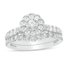 Thumbnail Image 1 of Lab-Created White Sapphire Frame Flower Bridal Set in Sterling Silver