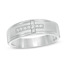 1/8 CT. T.W. Diamond Sideways Cross Wedding Band in Sterling Silver