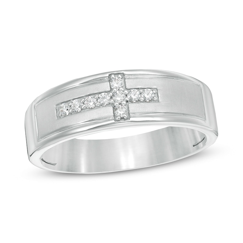 Men's 1/8 CT. T.W. Diamond Sideways Cross Wedding Band in Sterling ...