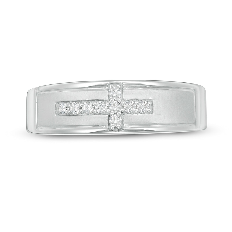 Men's 1/8 CT. T.W. Diamond Sideways Cross Wedding Band in Sterling ...