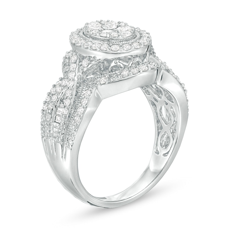 Main Image 3 of 1 CT. T.W. Composite Diamond Double Oval Frame Vintage-Style Engagement Ring in 10K White Gold
