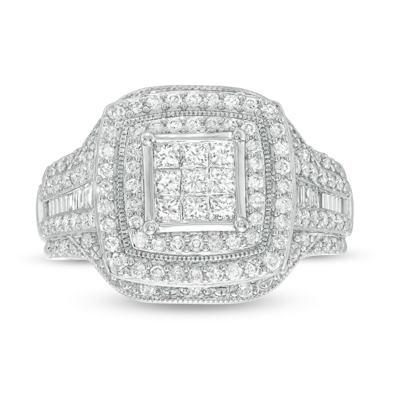 Main Image 4 of 1 CT. T.W. Princess-Cut Diamond Multi-Row Vintage-Style Engagement Ring in 10K White Gold
