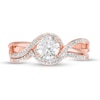 Thumbnail Image 4 of 5.5mm Lab-Created White Sapphire and 1/10 Diamond Swirl Frame Bridal Set in Sterling Silver with 14K Rose Gold Plate