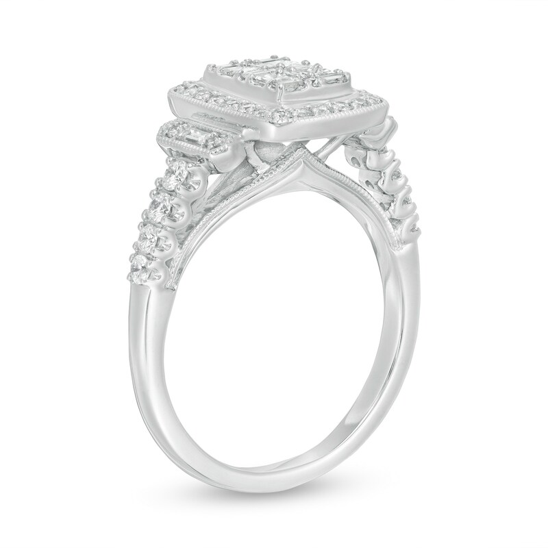 Main Image 3 of 3/4 CT. T.W. Composite Diamond Rectangular Frame Vintage-Style Engagement Ring in 14K White Gold