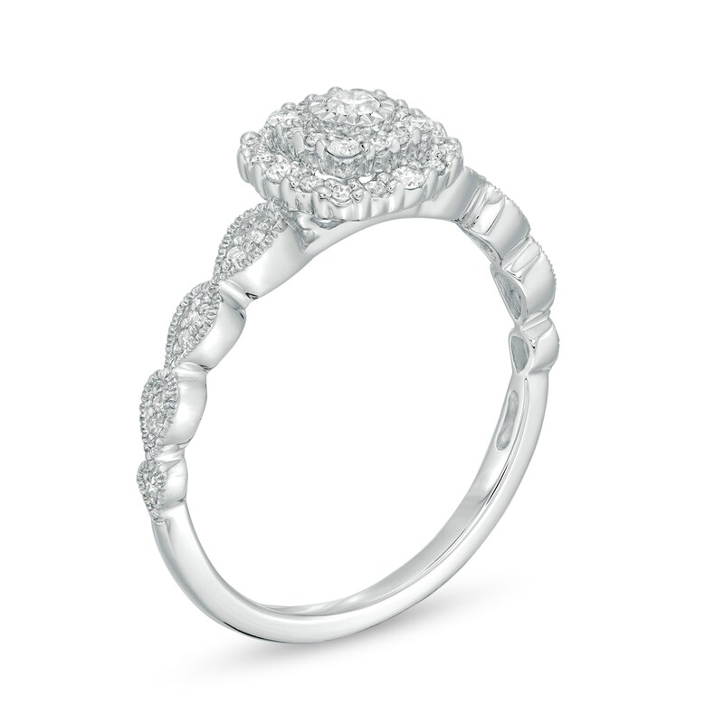 Main Image 3 of 1/4 CT. T.W. Diamond Double Cushion Frame Vintage-Style Engagement Ring in 10K White Gold