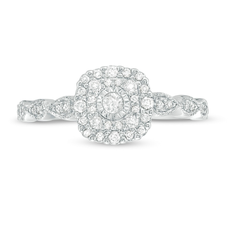 1/4 CT. T.W. Diamond Double Cushion Frame Vintage-Style Engagement Ring in 10K White Gold