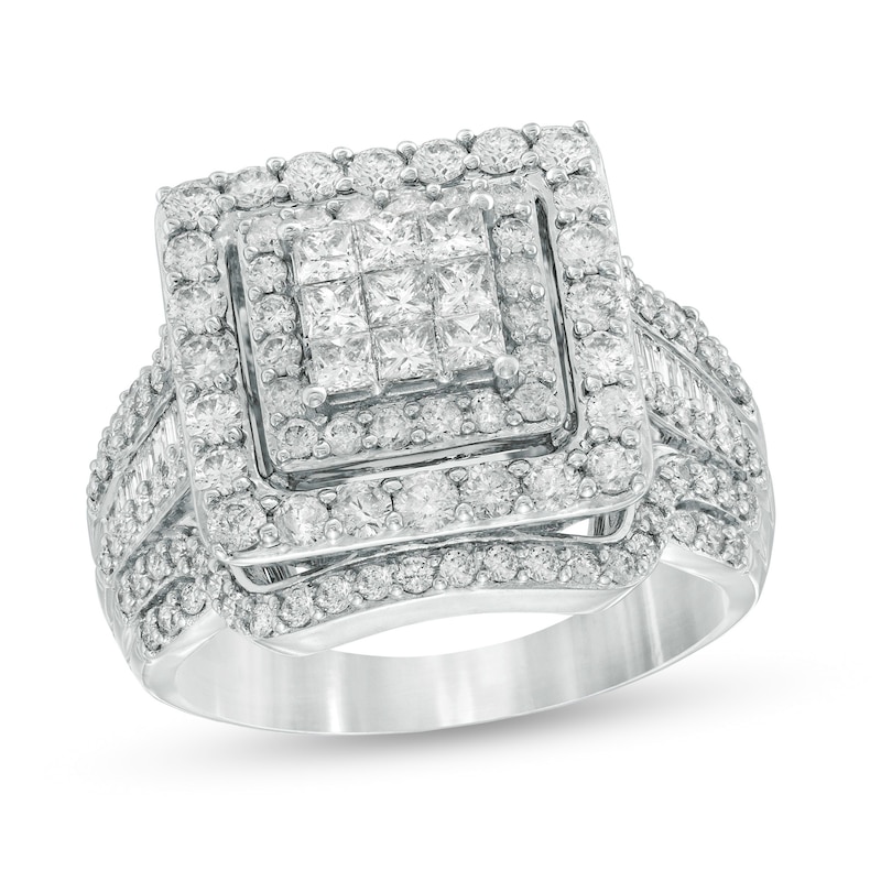 Main Image 1 of 2 CT. T.W. Princess-Cut Composite Diamond Double Frame Engagement Ring in 10K White Gold