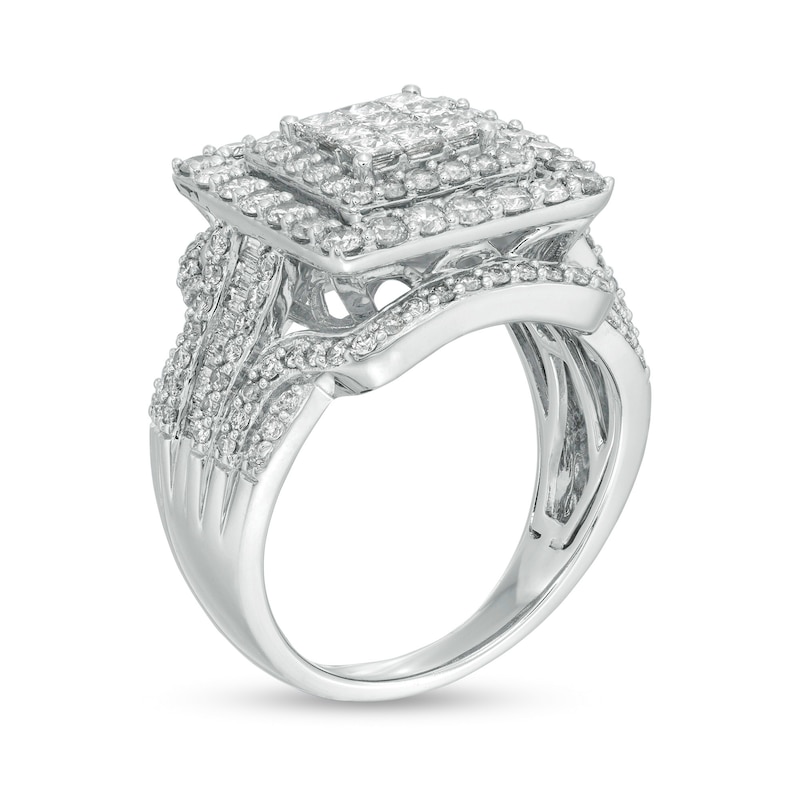 Main Image 3 of 2 CT. T.W. Princess-Cut Composite Diamond Double Frame Engagement Ring in 10K White Gold
