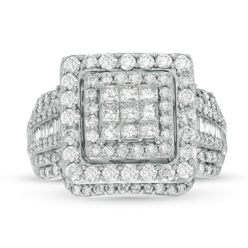 Main Image 4 of 2 CT. T.W. Princess-Cut Composite Diamond Double Frame Engagement Ring in 10K White Gold