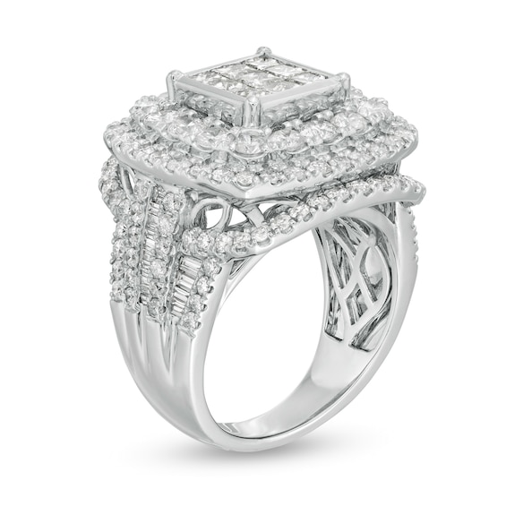 4 CT. T.w. Princess-Cut Composite Diamond Triple Frame Engagement Ring in 10K White Gold